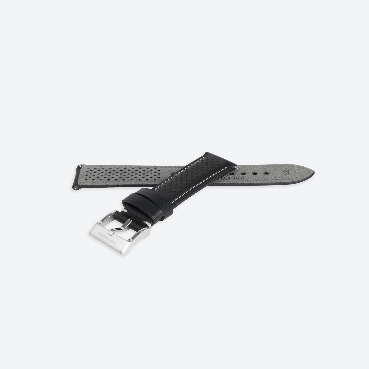 22mm perforated Black Leather Strap – Jack Mason