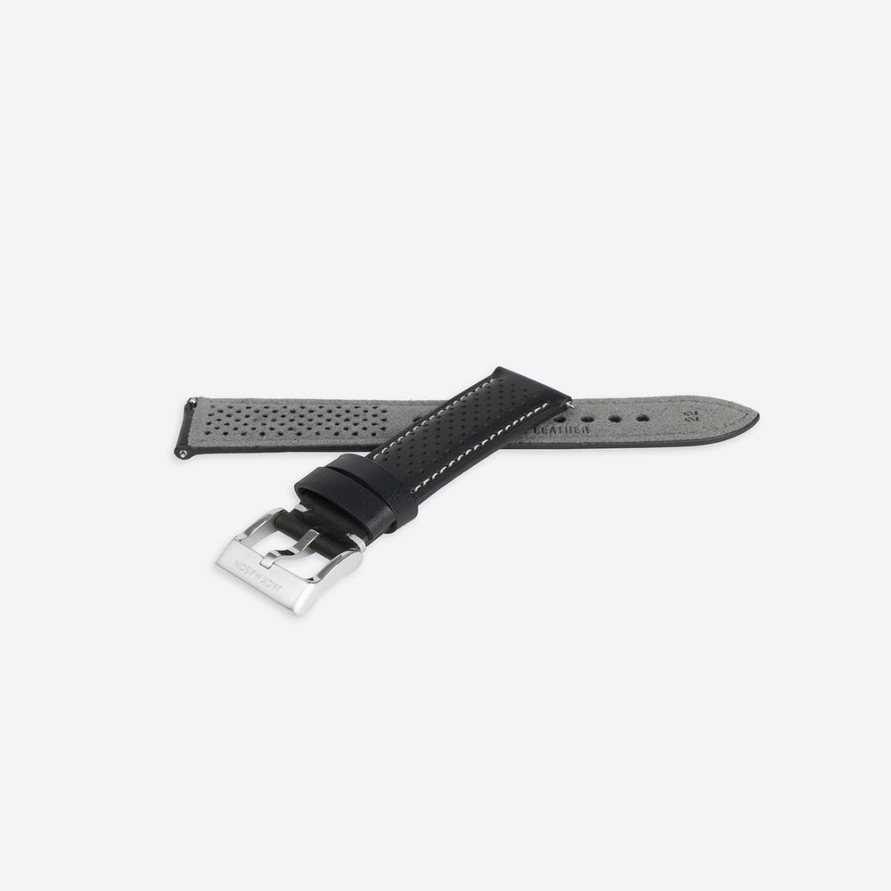 22mm perforated Black Leather Strap