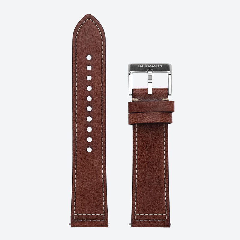 22mm Boxed Stitched Brown Leather Strap