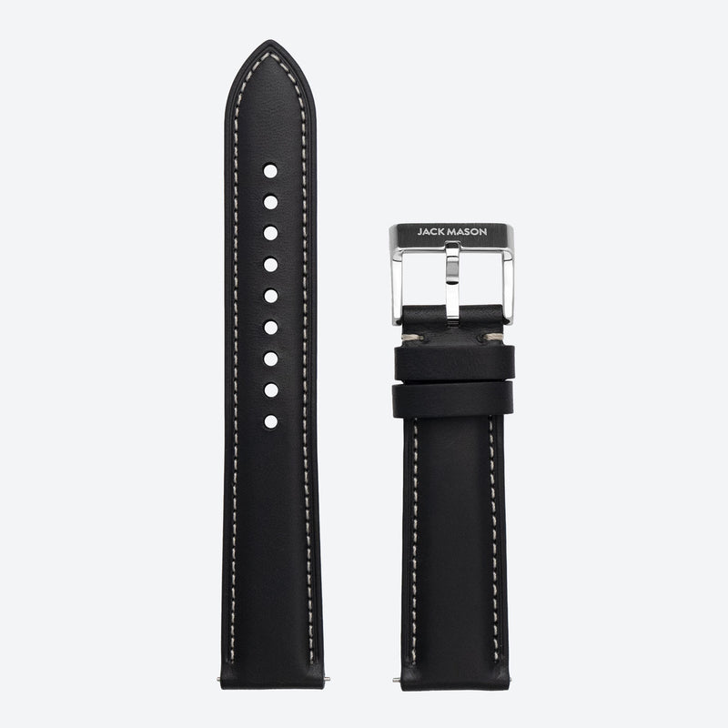 20mm Stitched Black Leather Strap