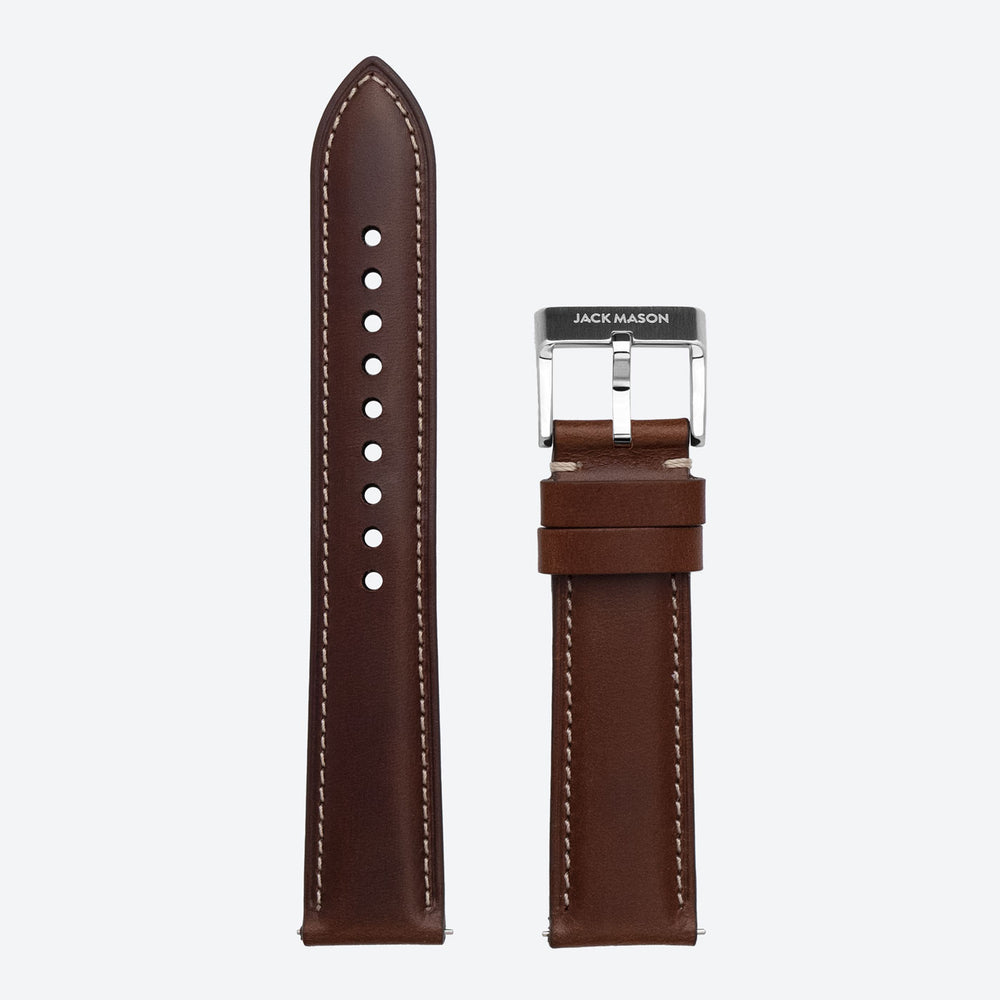 20mm Stitched Brown Leather Strap