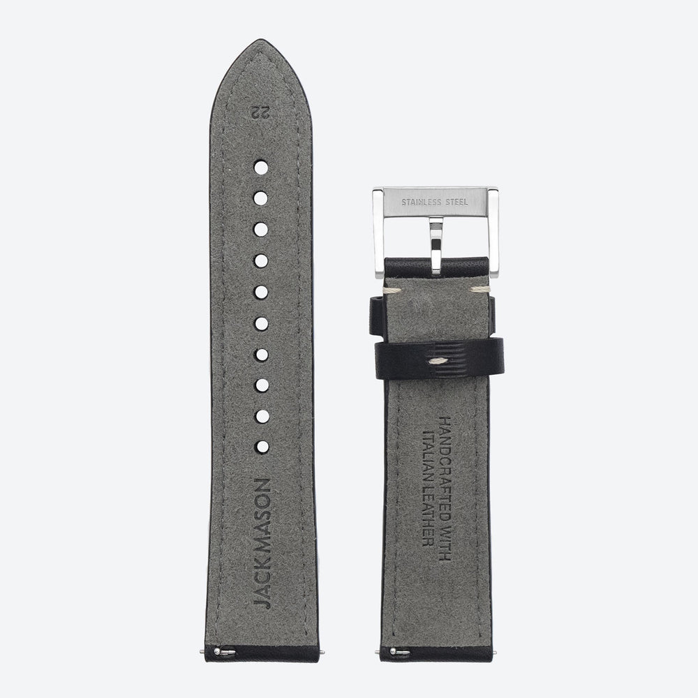 22mm Stitched Black Leather Strap