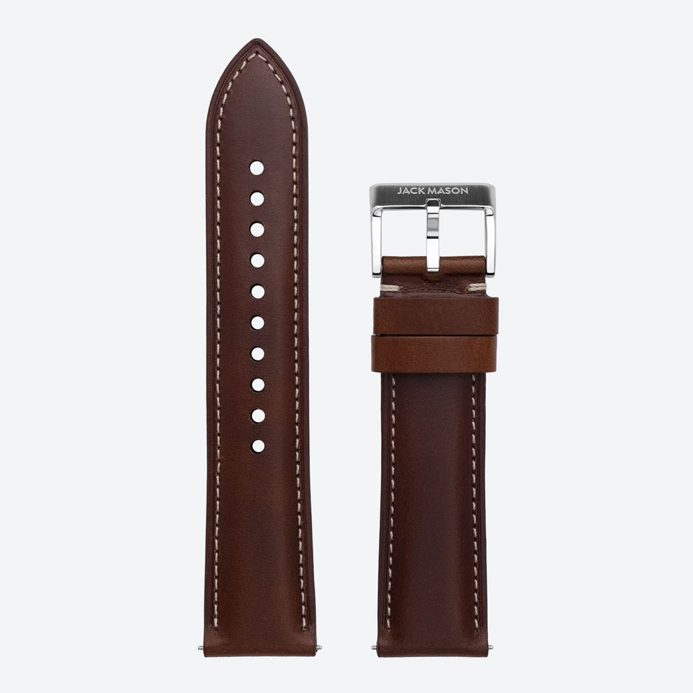 22mm Stitched Brown Leather Strap