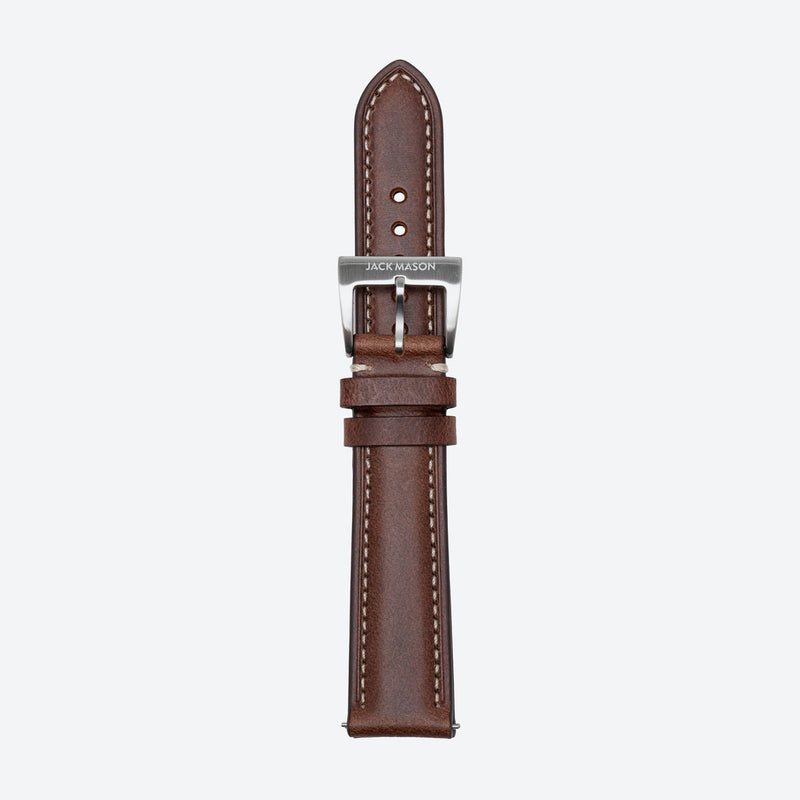 18mm Stitched Brown Leather Strap